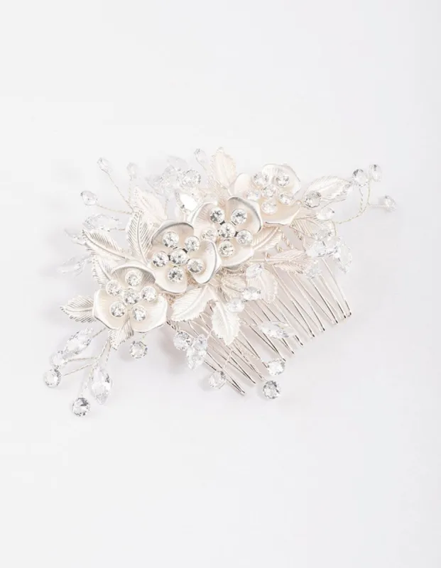 Silver Cubic Zirconia Floral Burst Hair Comb sold by lovisa
