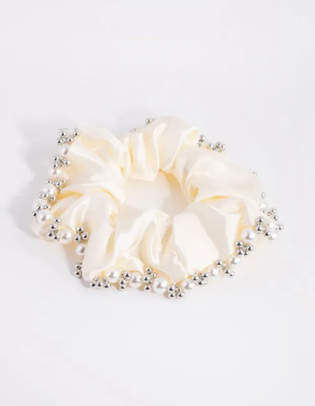 Embellished Cream Satin Scrunchie sold by lovisa