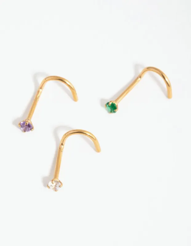 Gold Surgical Steel Classic Gem Nose Stud Pack sold by lovisa