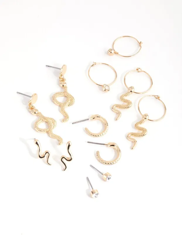 Gold Snake & Diamante Hoop Earring 6-Pack sold by lovisa