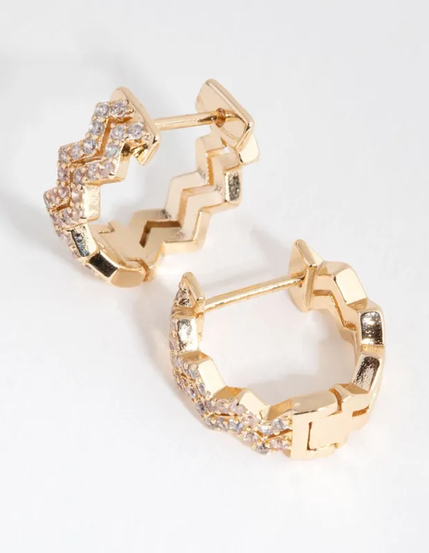 Gold Diamante Zig Zag Huggie Earrings sold by lovisa