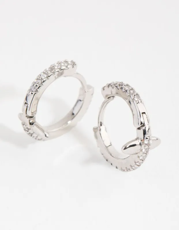 Rhodium Diamante Bar Huggie Earrings sold by lovisa