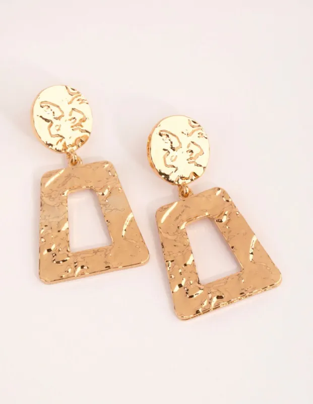 Gold Molten Trapez Drop Earrings sold by lovisa