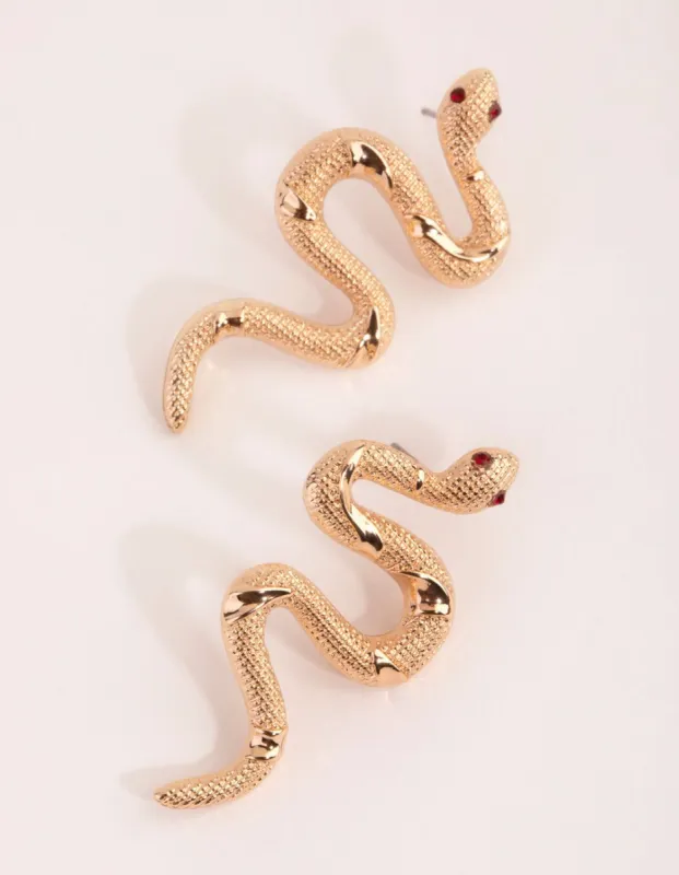 Gold Textured Snake Stud Earrings sold by lovisa
