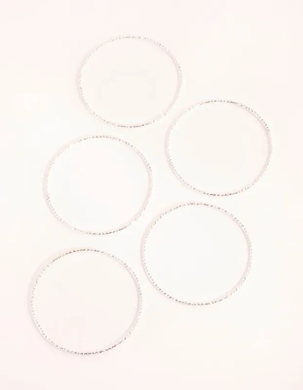 Silver Plated Thin Textured Bangle 5-Pack sold by lovisa