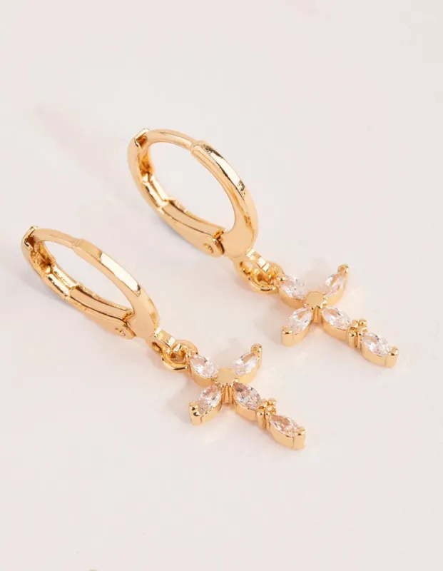 Gold Diamante Cross Huggie Earrings sold by lovisa