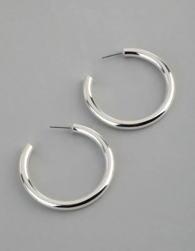 Silver Plated Brass Solid Classic Hoop Earrings sold by lovisa
