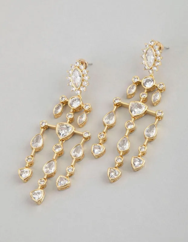 18ct Gold Plated Brass Cubic Zirconia Chandelier Drop Earrings sold by lovisa