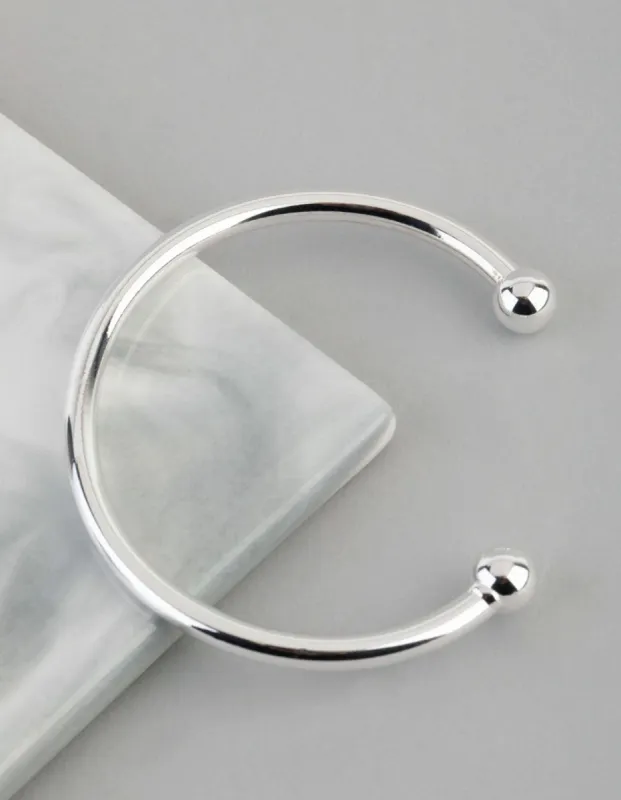 Silver Plated Brass Ball End Cuff Bracelet sold by lovisa