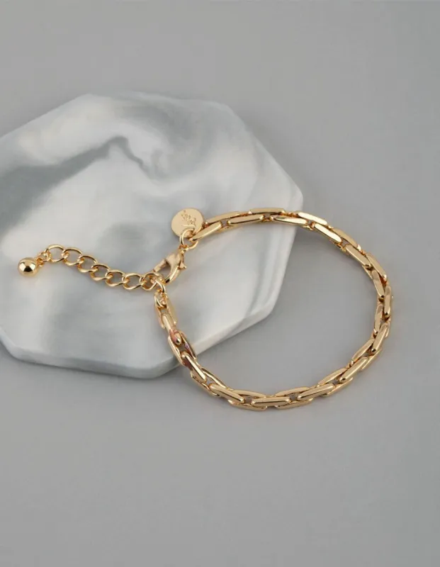 18ct Gold Plated Brass Rectangle Link Chain Bracelet sold by lovisa