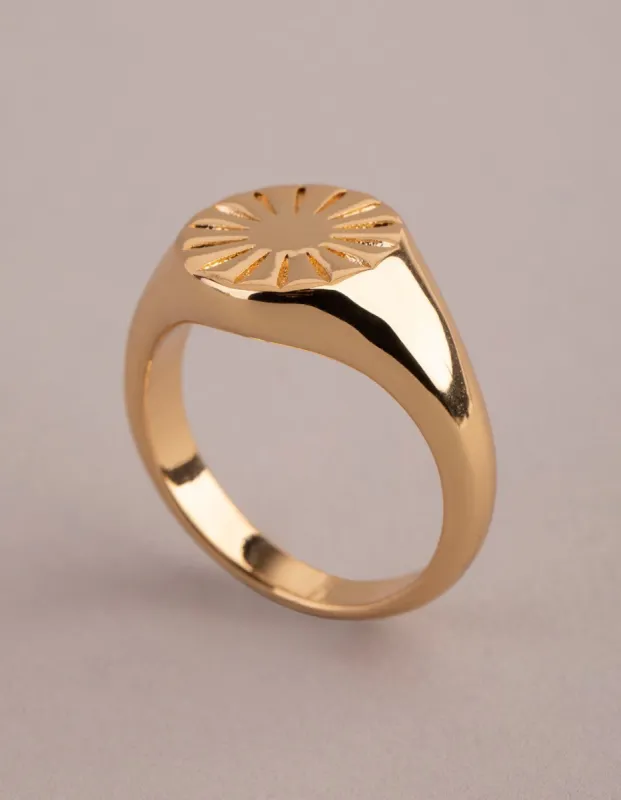 18ct Gold Plated Brass Sunray Signet Ring sold by lovisa