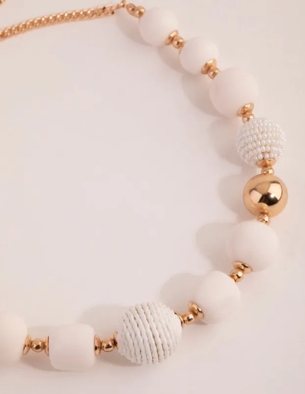 Gold Mixed Texture Beaded Short Necklace sold by lovisa