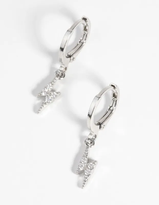 Rhodium Bolt Huggie Hoop Earrings sold by lovisa