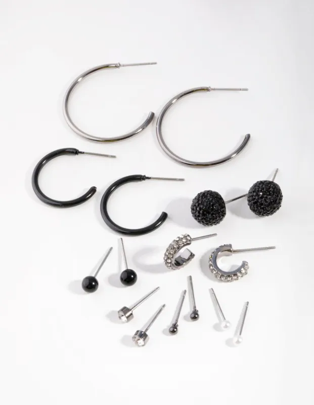 Mixed Metal Diamante Stud Hoop Earring 8-Pack sold by lovisa