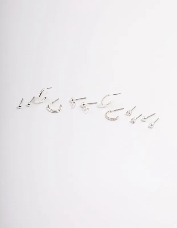 Silver Diamante Pearly Huggie Earrings Pack sold by lovisa