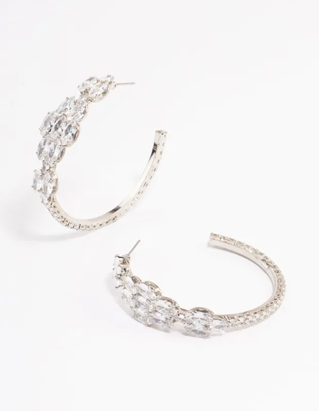Rhodium Diamante Baguette Statement Hoop Earrings sold by lovisa