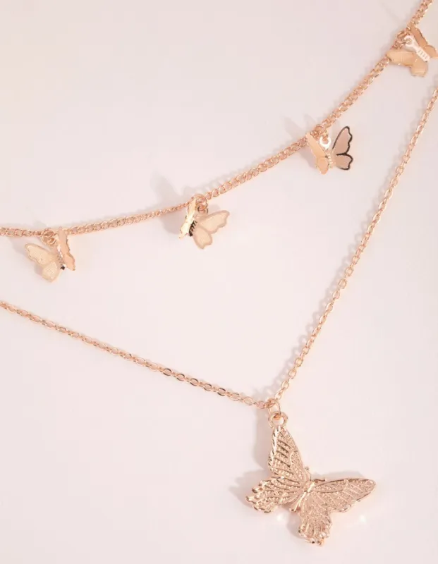 Rose Gold Butterfly Layered Necklace sold by lovisa