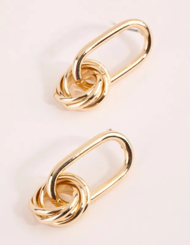 Gold Plated Oval Link Knot Earrings sold by lovisa