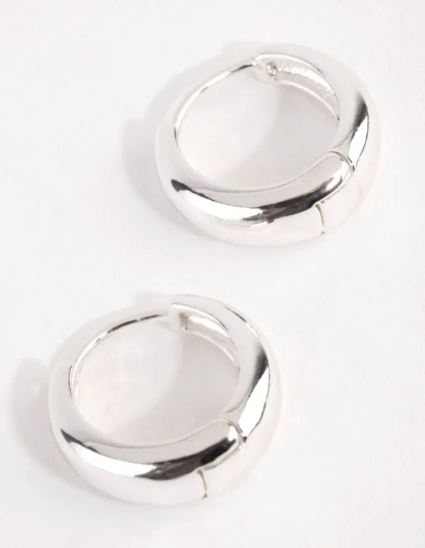 Silver Plain Chubby Huggie Earrings sold by lovisa