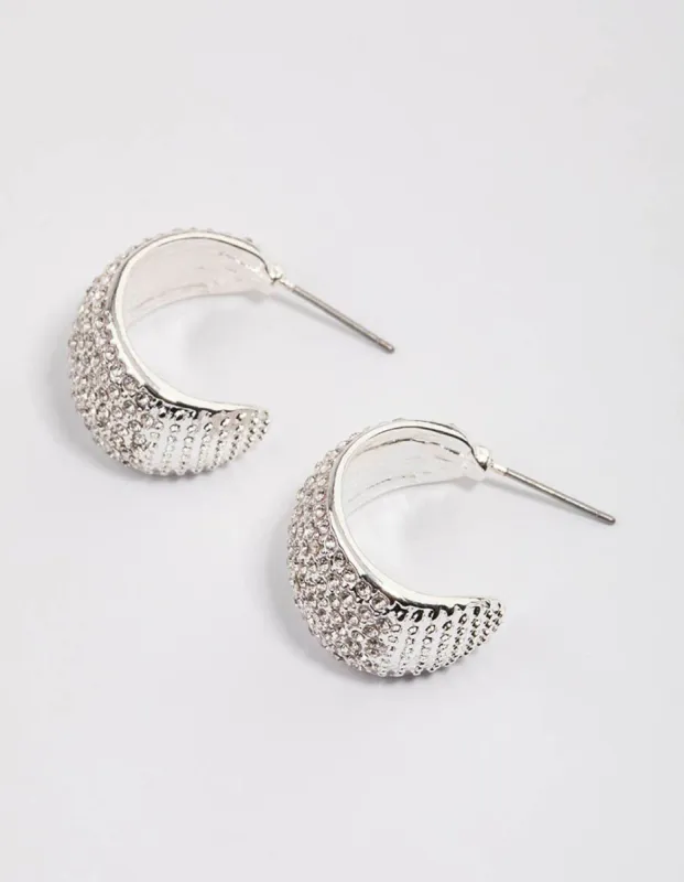 Silver Plated Pave Diamante Chunky Hoop Earrings sold by lovisa