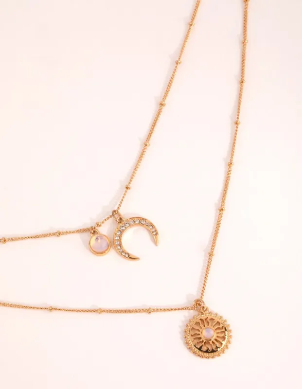 Gold Etched Sun Layer Necklace sold by lovisa
