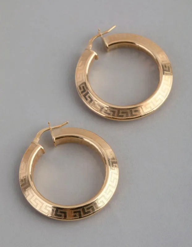 Gold Plated Sterling Silver Greek Key Medium Hoop Earrings sold by lovisa