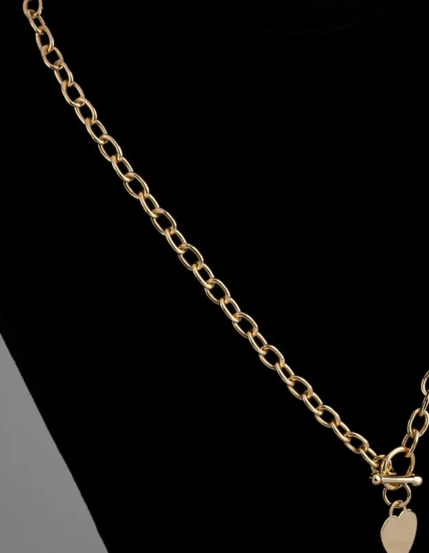 Gold Plated Sterling Silver Heart T&O Oval Chain Necklace sold by lovisa