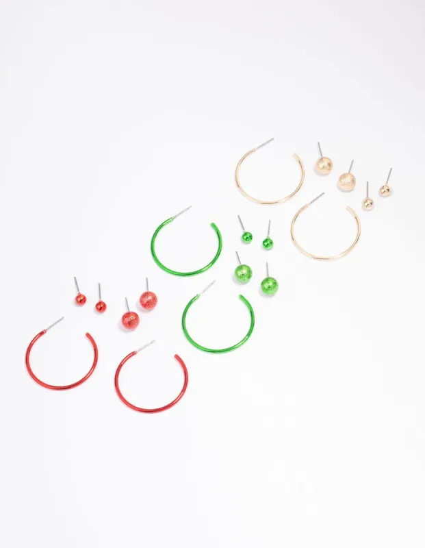 Green & Red Festive Earring 9-Pack sold by lovisa