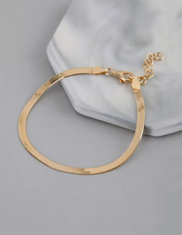 Gold Plated Sterling Silver Flat Snake Chain Bracelet sold by lovisa