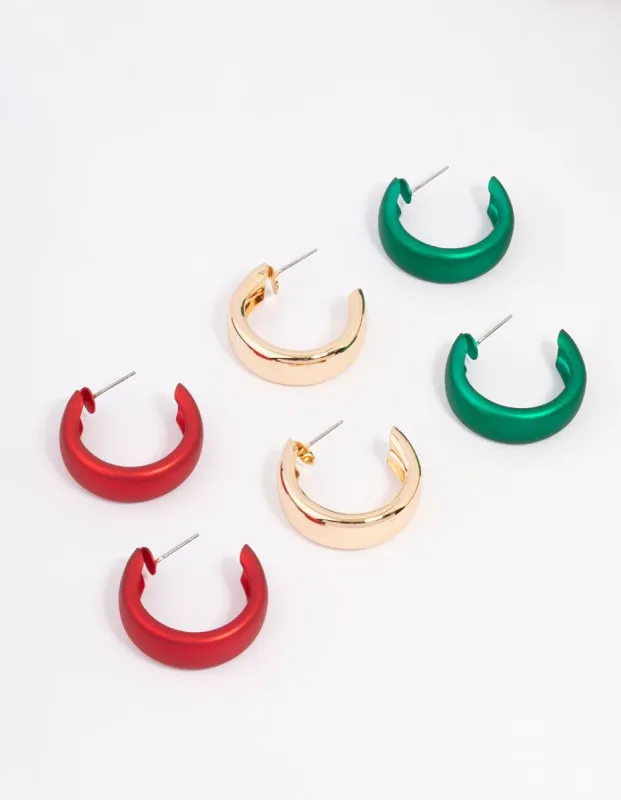 Red & Green Chunky Christmas Hoop Earrings 3-Pack sold by lovisa