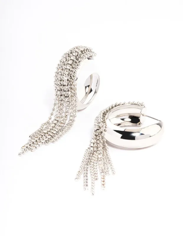 Rhodium Diamante Statement Tassel Hoop Earrings sold by lovisa