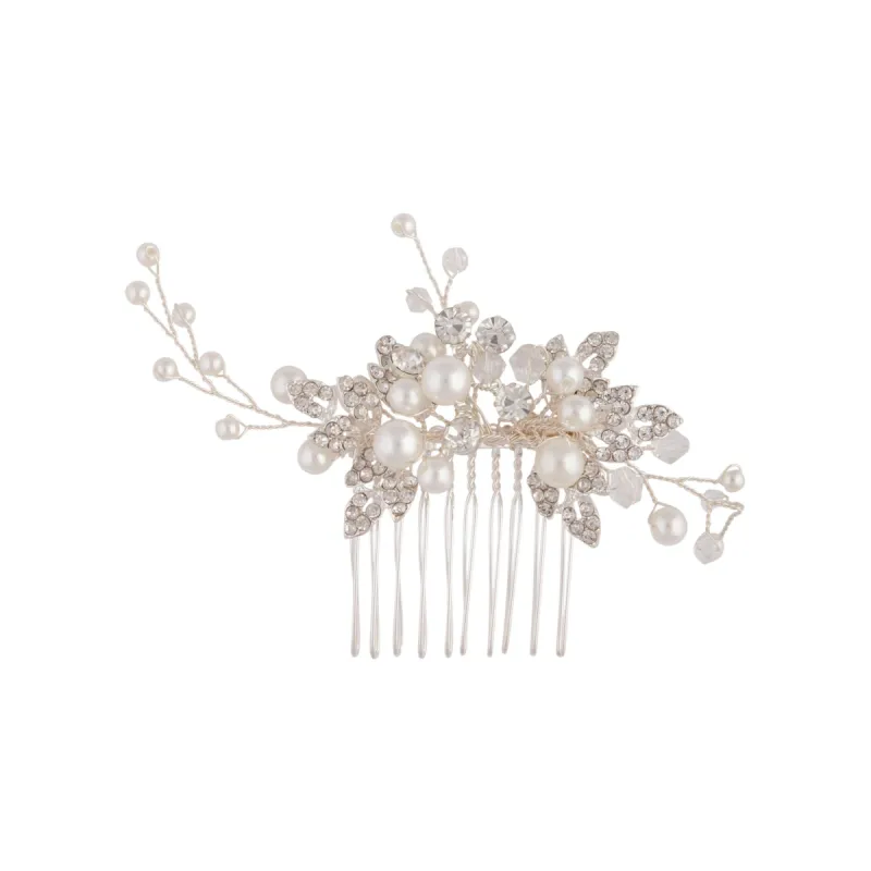 Silver Crystal Pearl Mini Leaf Comb sold by lovisa