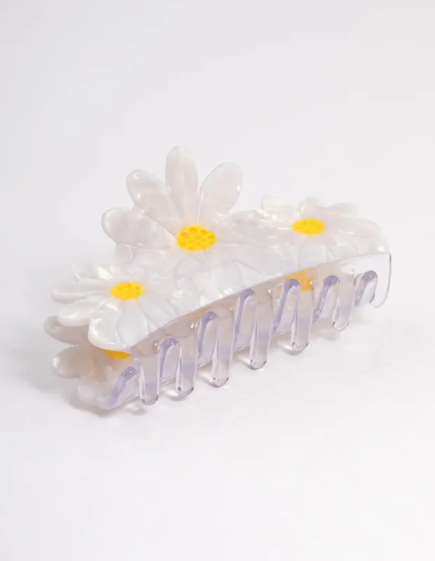 White Acrylic Triple Flower Hair Claw sold by lovisa
