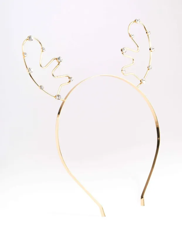 Gold Reindeer Diamante Headband sold by lovisa