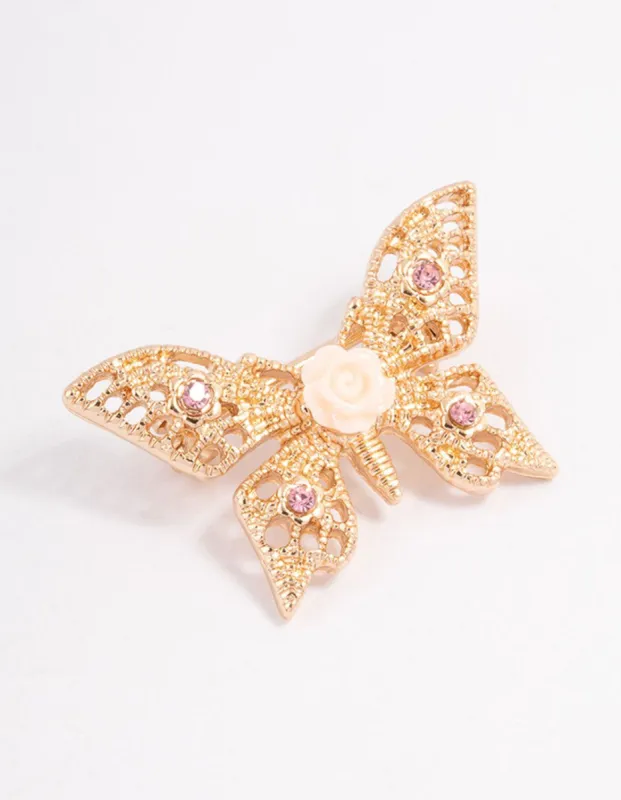 Pink Butterfly Rose Brooch sold by lovisa