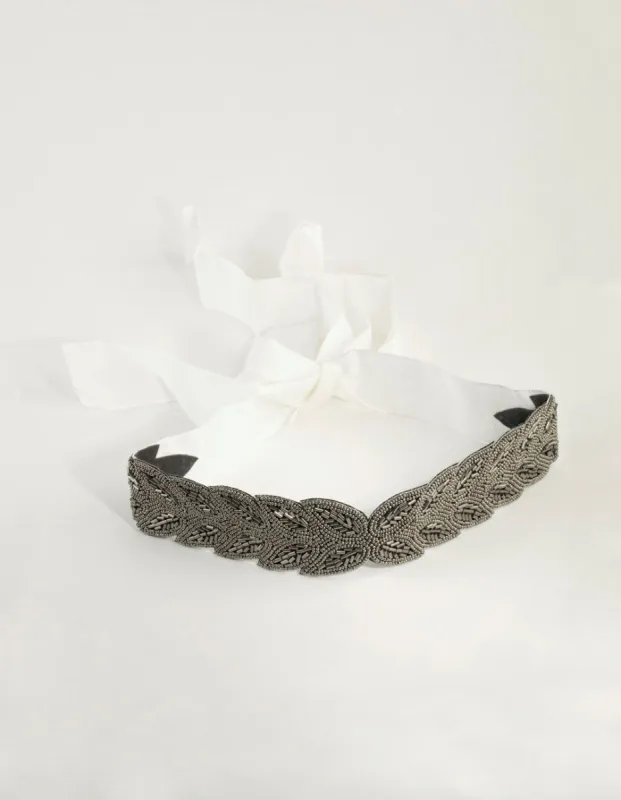 Beaded Leaf Detailed Grey Sash sold by lovisa