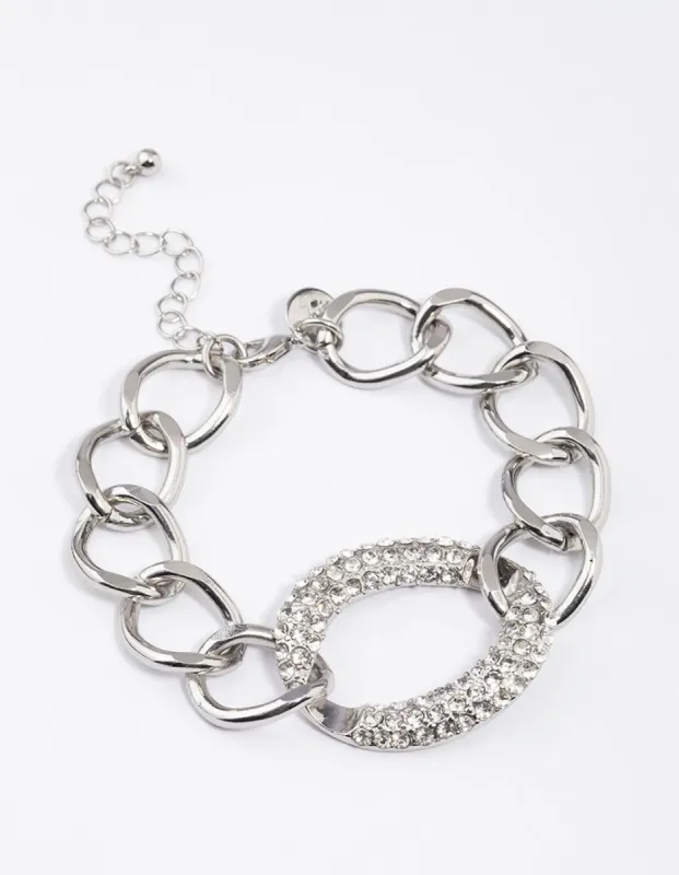 Rhodium Chain Loop Diamante Oval Bracelet sold by lovisa