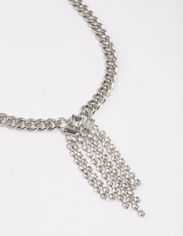 Rhodium Thick Chain Diamante Fringe Necklace sold by lovisa