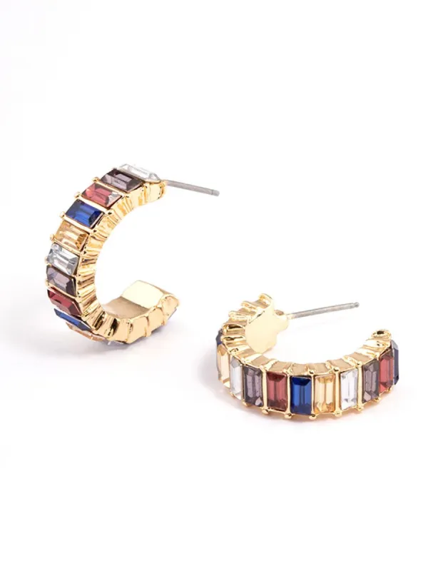 Gold Medium Baguette Hoop Earrings sold by lovisa