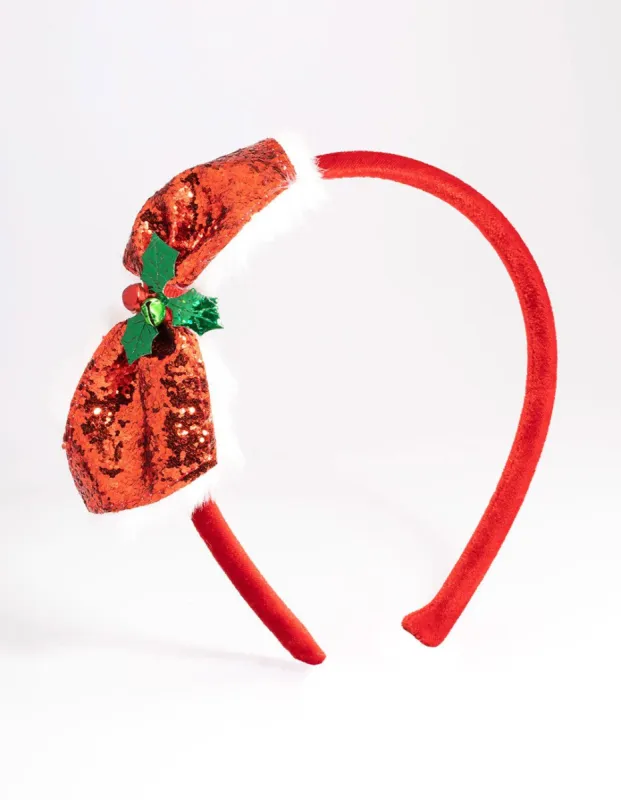 Glitter Holly Bow Headband sold by lovisa