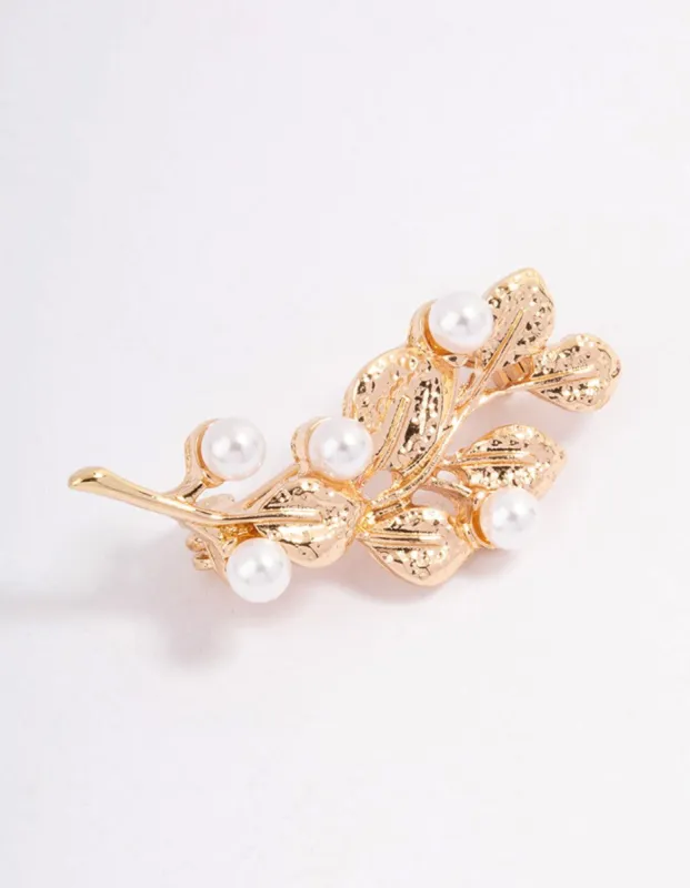 Gold Leaf Pearl Splatter Brooch sold by lovisa