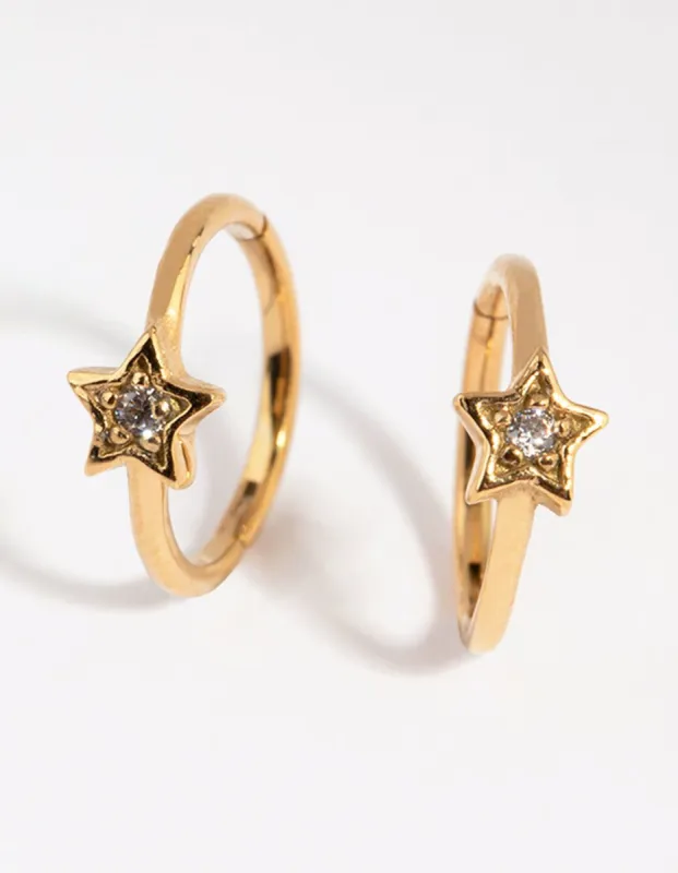 Gold Plated Surgical Steel Diamante Star Sleeper Earrings sold by lovisa