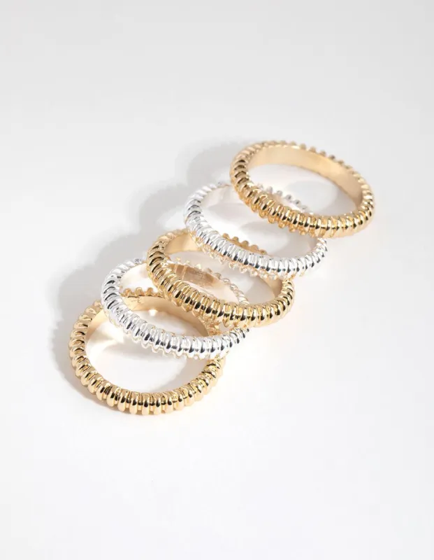 Gold & Silver Plated Textured Ring Pack sold by lovisa