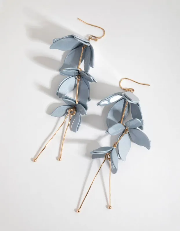Blue Pearlised Flower Drop Earrings sold by lovisa