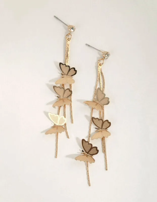 Gold Multi Butterfly Drop Earrings sold by lovisa