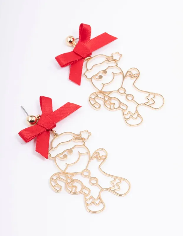 Gold Gingerbread Man Bow Drop Earrings sold by lovisa
