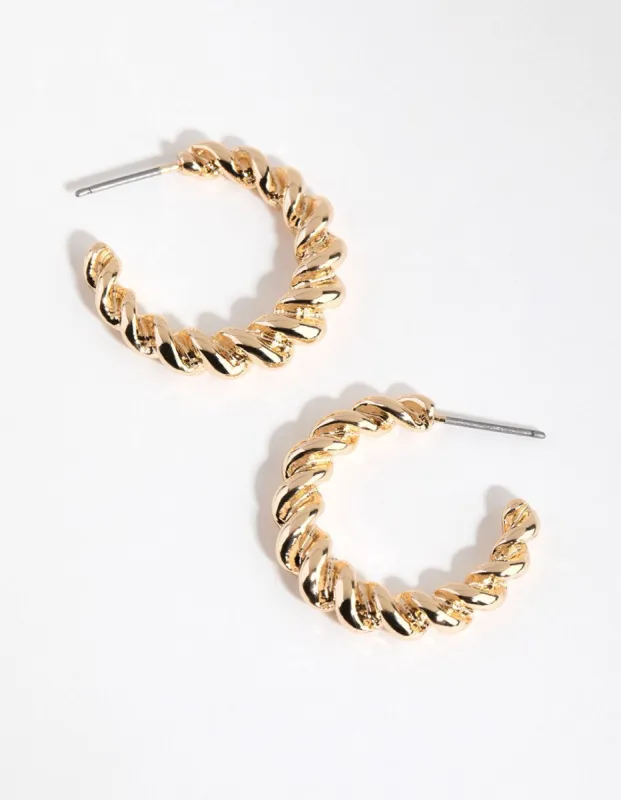Gold Small Twist Hoop Earrings sold by lovisa