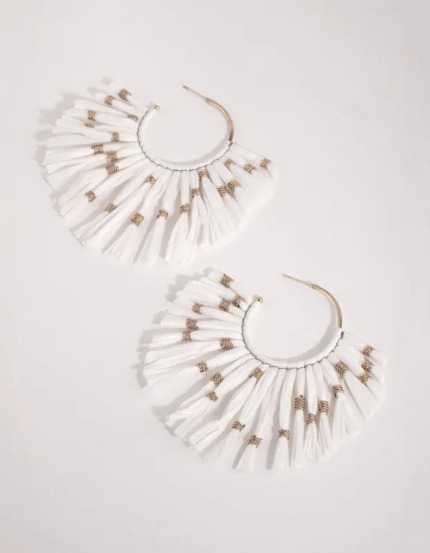 Gold Raffia Statement Fan Hoop Earrings sold by lovisa