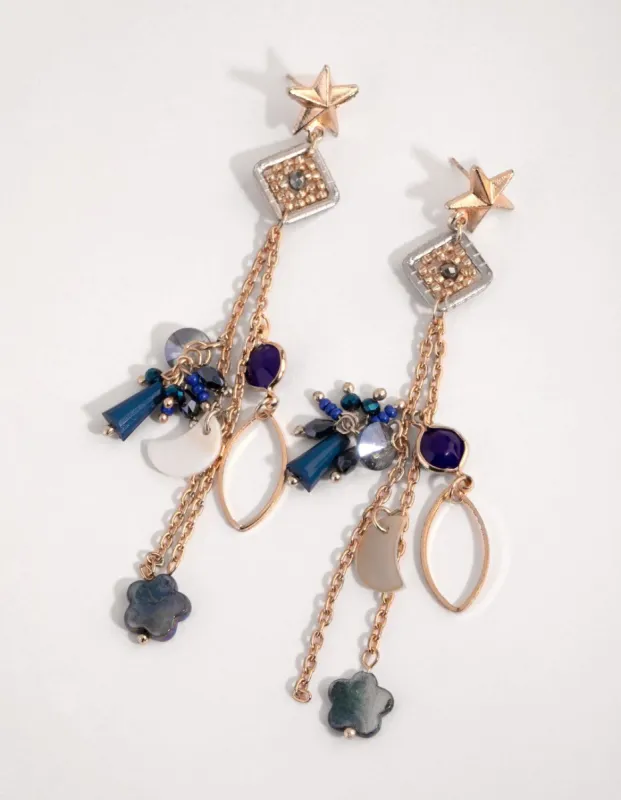 Gold Star & Mixed Bead Drop Earrings sold by lovisa