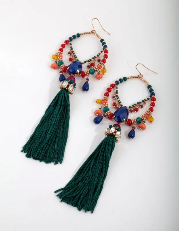 Statement Bead & Tassel Earrings sold by lovisa